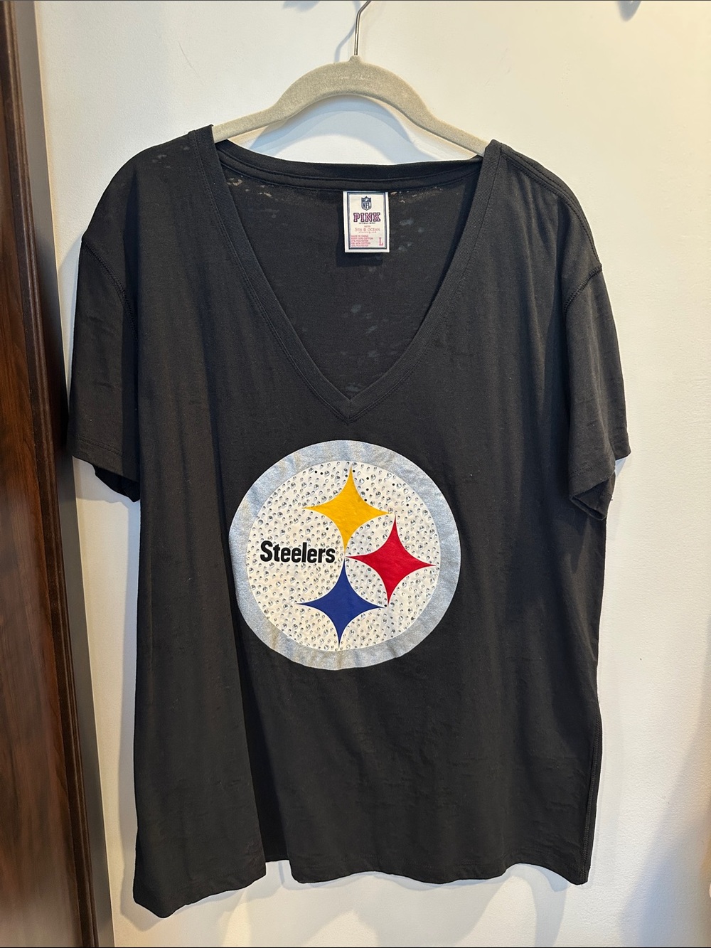 Kids Black V-Neck Steelers Logo Tee
